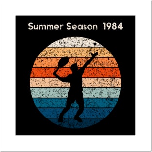 Summer Season 1984 Retro Tennis Outdoor Sports Retro Sunset Design Posters and Art